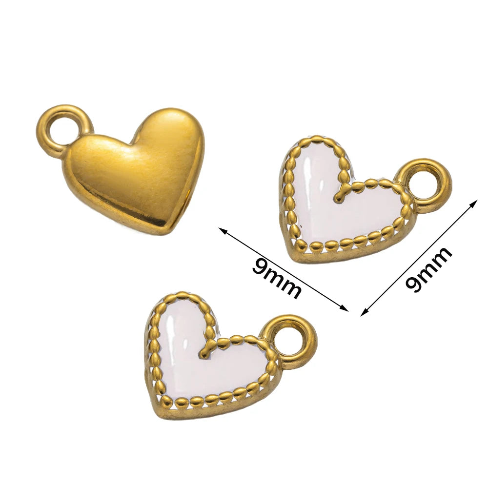 5pcs Gold Stainless Steel Pink Heart Enamel Charms Dangle Pendant for DIY Bracelet Necklace Earrings Supplies Jewelry Making Oasis Select White