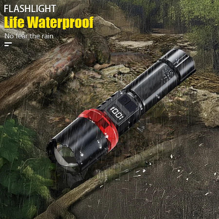High Power LED Flashlight Powerful USB C Rechargeable Tactical Zoom Flashlight with 3 Gear Outdoor Camping Hiking Fishing Torch Oasis Select