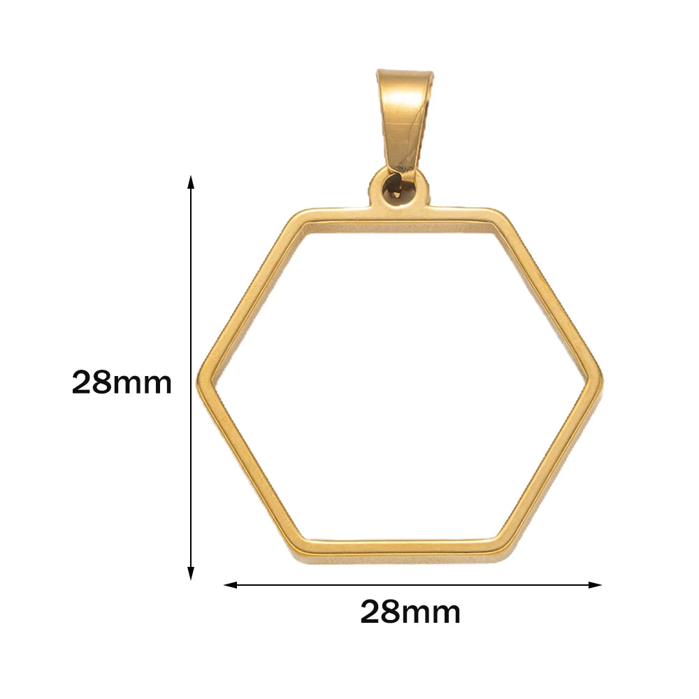5pcs Stainless Steel Open Back Resin Molds Pendants Blanks Frame Hollow Bezel Charms for Earrings Necklace Bracelet DIY Making Oasis Select GD Hexagon 28X28mm