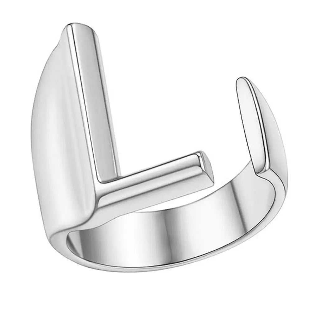 A-Z Initial Letter Ring – Adjustable Silver Open Ring for Women