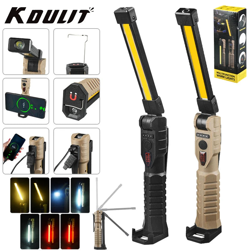 KDULIT Fold LED Emergency Floodlight Portable Strong Magnet COB Working Light Type C Rechargeable Flashlight Super Bright Lamp Oasis Select