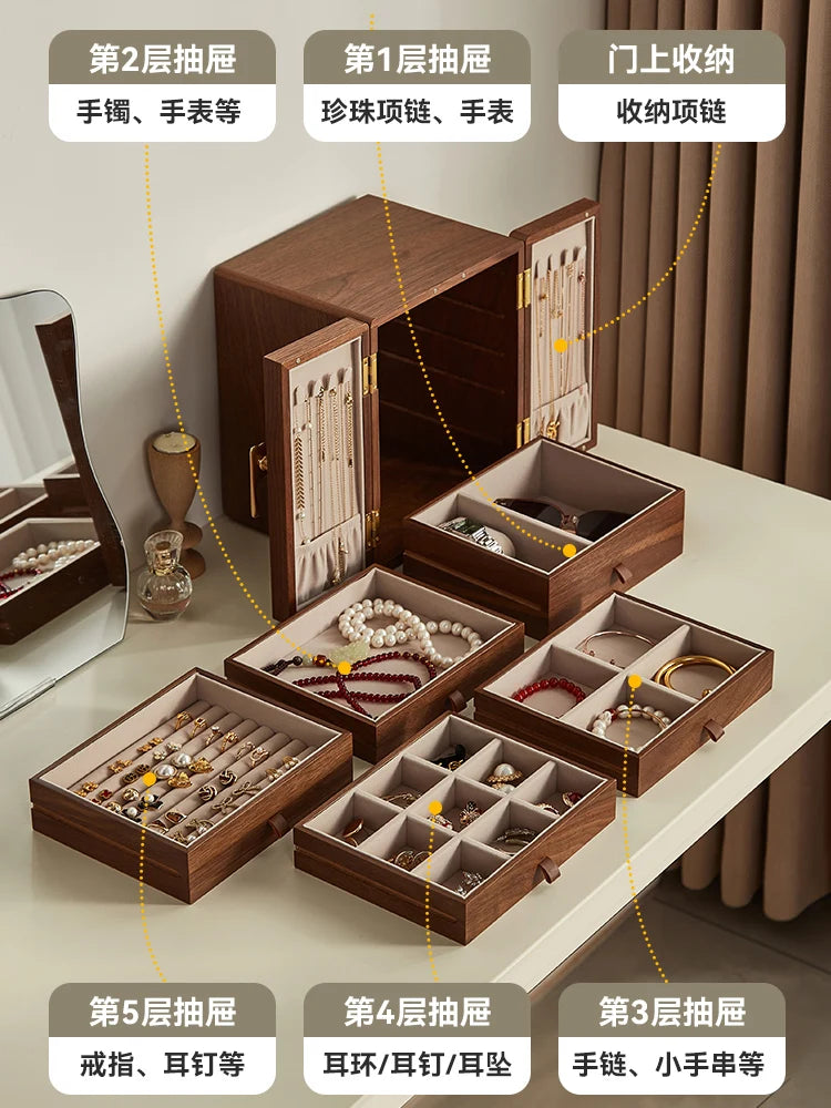2024 New Large-capacity Wooden Jewelry Box Storage Cabinet New Chinese High-end Gold Jewelry Storage Box Oasis Select
