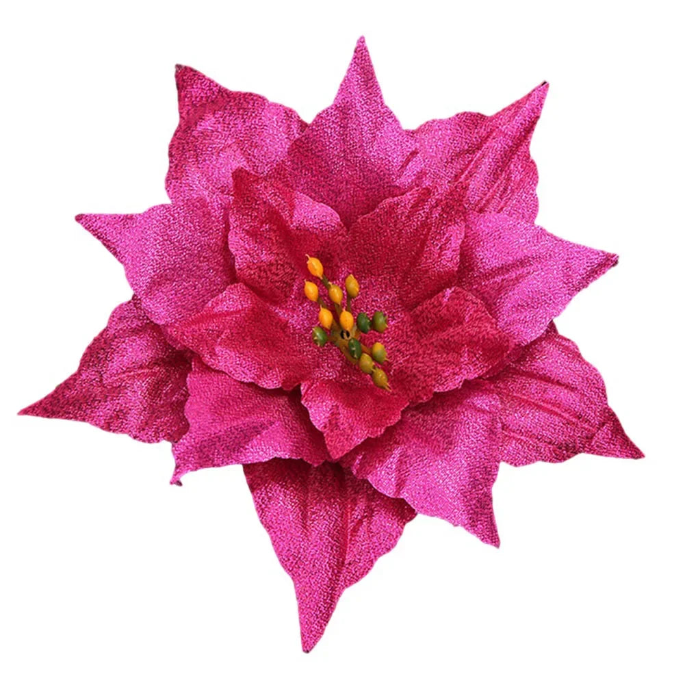 Antique Brass Used For Christmas Trees Hanging Flowers Tree Decoration Glitter Poinsettia Eye Catching Addition Oasis Select rose red China Mainland