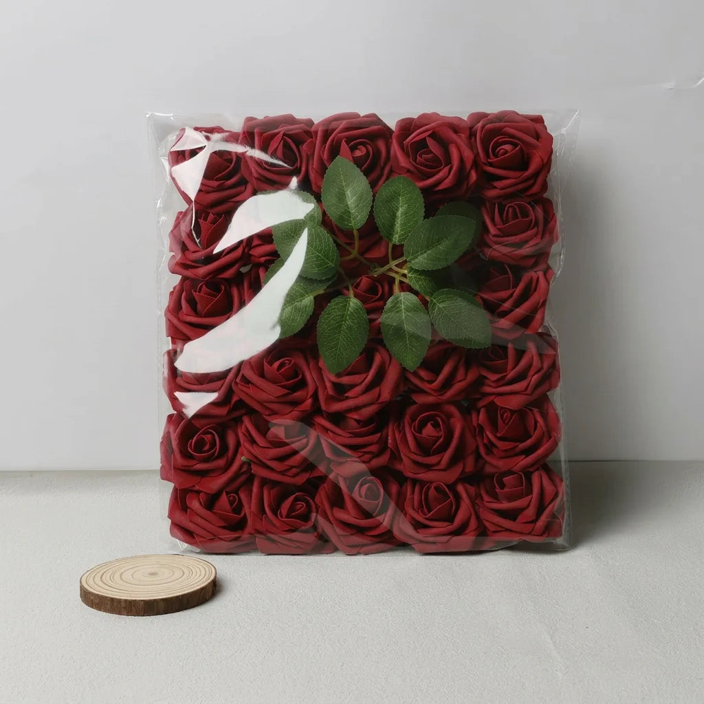 30 Pieces Artificial PE Foam Roses Fake Rose Flowers for DIY Bridal Bouquet Wedding Valentine's Day Party Decoration Oasis Select Wine Red-30pcs