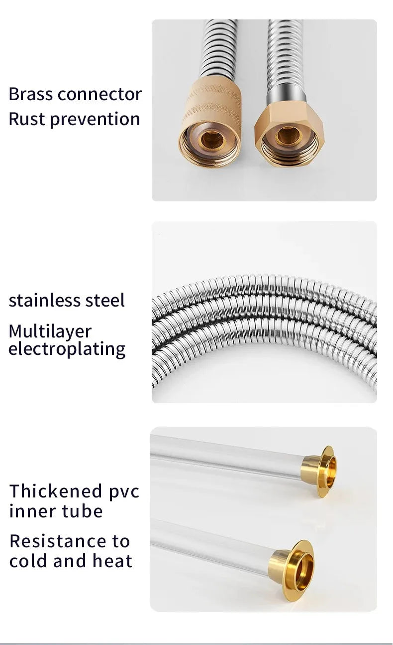 1.5/2/3M Brass Head Stainless Steel Flexible Shower Hose Long Bathroom Extension Plumbing Pipe Pulling Tube Bathroom Accessories Oasis Select