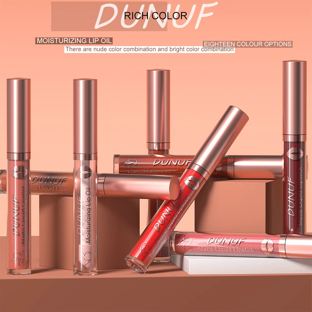 DUNUF Lip Gloss And Lip Oil Set 2-Piece Long-Lasting Waterproof Matte Moisturizing Non-Fading Lipstick Collection Oasis Select