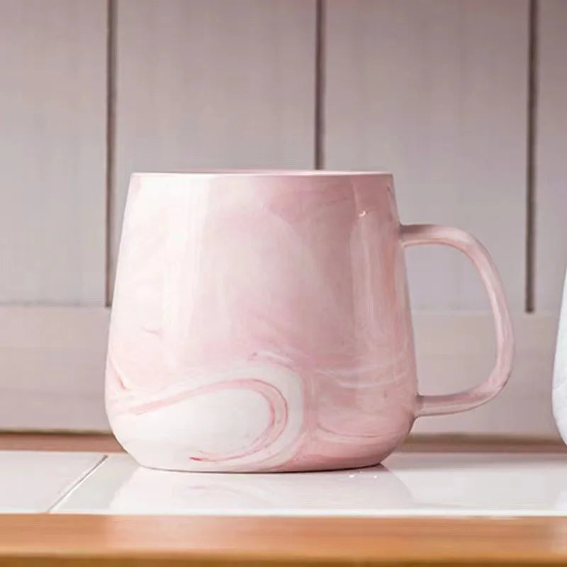 Ceramic Cup Nordic Gold Rim Coffee Oatmeal Breakfast Heat Insulation Cup Marble Pattern Solid Color Creative Personality Mug Oasis Select Pink 400ml