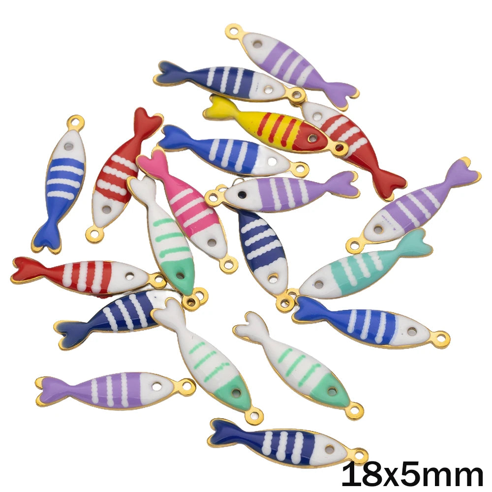 20pcs Gold Stainless Steel Moon Heart Star Fish Charms Enamel Pendant for Jewelry Making Findings DIY Necklace Bracelet Bulk Oasis Select H Fish