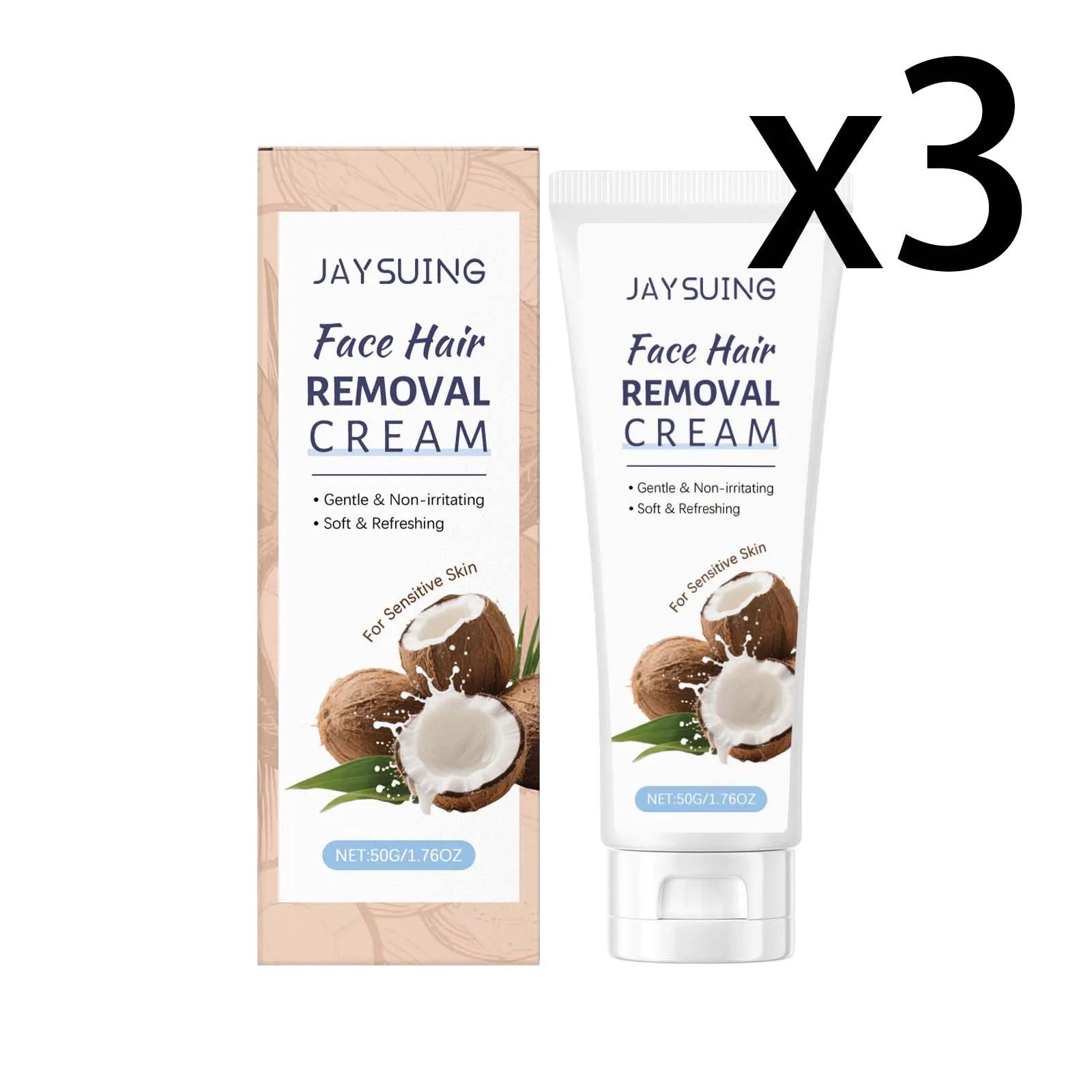 Jaysuing Coconut Facial Hair Removal Cream – 50g | Hyaluronic Acid Facial Hair Removal Cream Oasis Select 3x50g