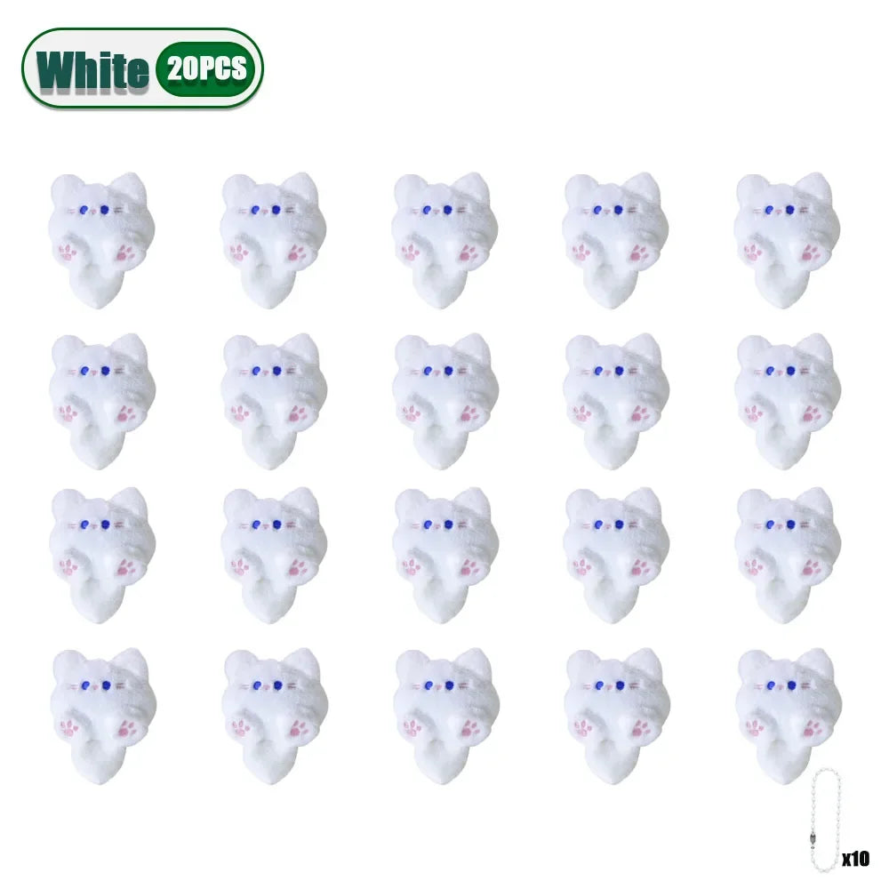 1-20PCS Cute Plush Long Tail Cat Pendant Cat Doll Doll School Bag Charm Key Charm Children's Birthday Gift Holiday Friend Gift Oasis Select White-20PCS