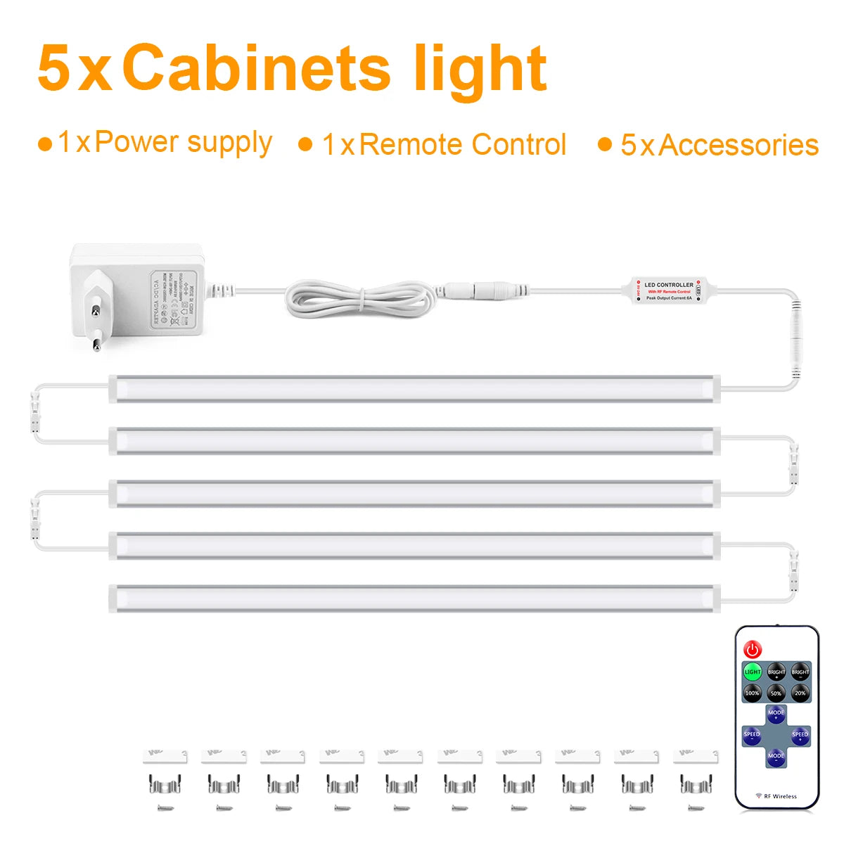 30/40/50CM Linkable Aluminium LED Tube Dimmable RF Remote Control Cabinet Light Bar Kitchen Wardrobe Storage Showcase Backlight Oasis Select 5PCS LED Light Bar WHITE 50cm|USA Power Plug