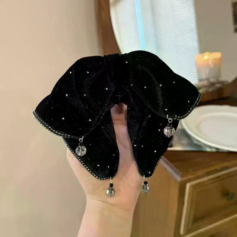 Velvet Rhinestone Bow Shark Hair Claw Clip | French Style Hair Claw Clip Oasis Select
