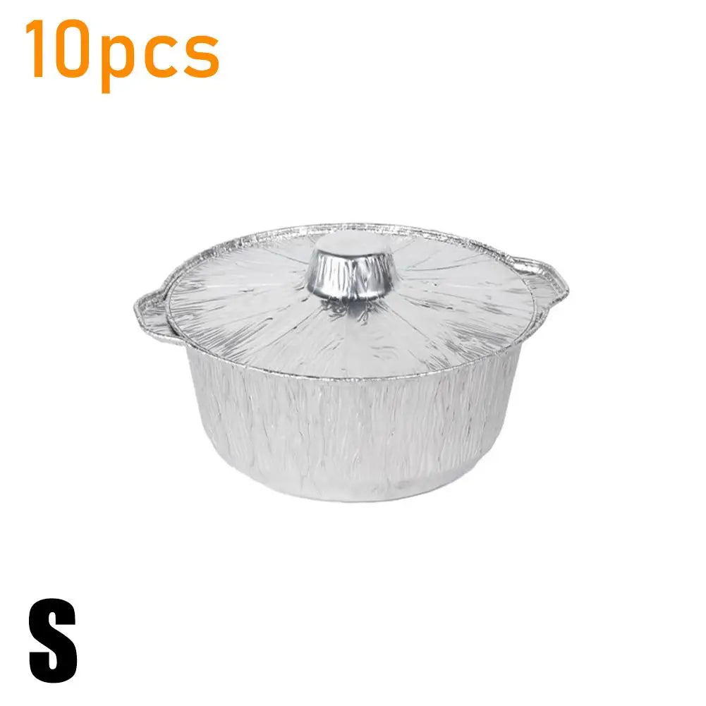 10PCS Disposable Aluminum Foil Pans With Lid Round/Square Food Storage Container BBQ Baking Pans Air Fryer Liners Kitchen Supply Oasis Select 10pcs 16cm