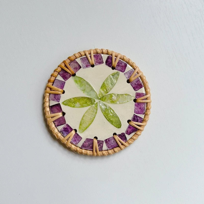Handmade Rattan Coaster | Colorful Woven Table Mat 10cm