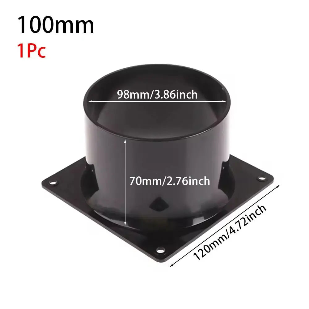 1Pcs 75/100/120/150mm Flange Connector Square Bottom Pipe Fitting Air Inlet And Outlet ABS Black Air Ducting Connection Flange Oasis Select 100mm