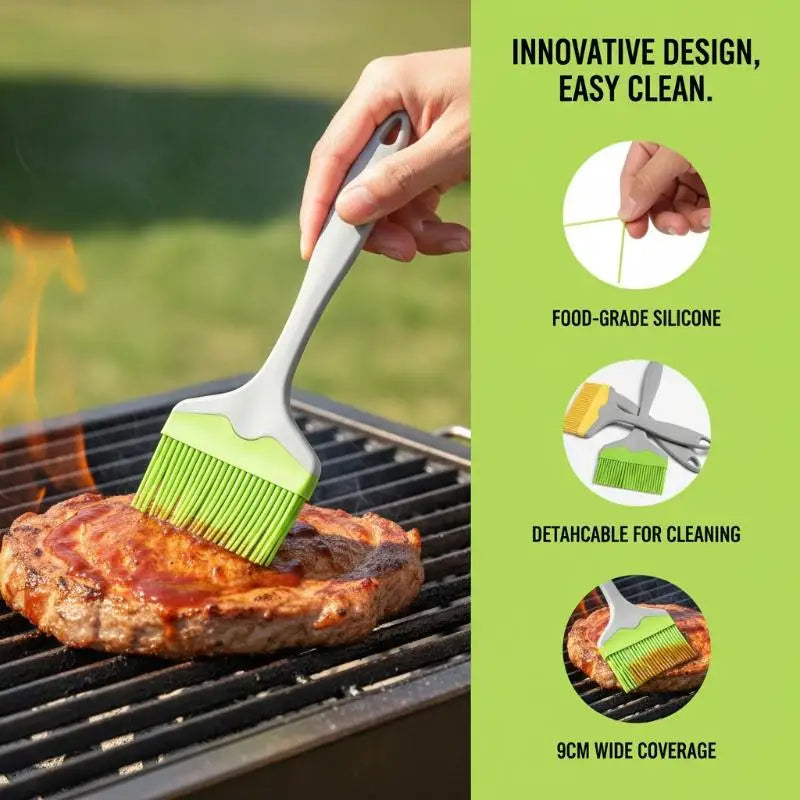 1pcs Split Silicone Oil Brush Large Size Outdoor BBQ Brush Household Sauce Brush 9CM Wide Baking Brush Oasis Select