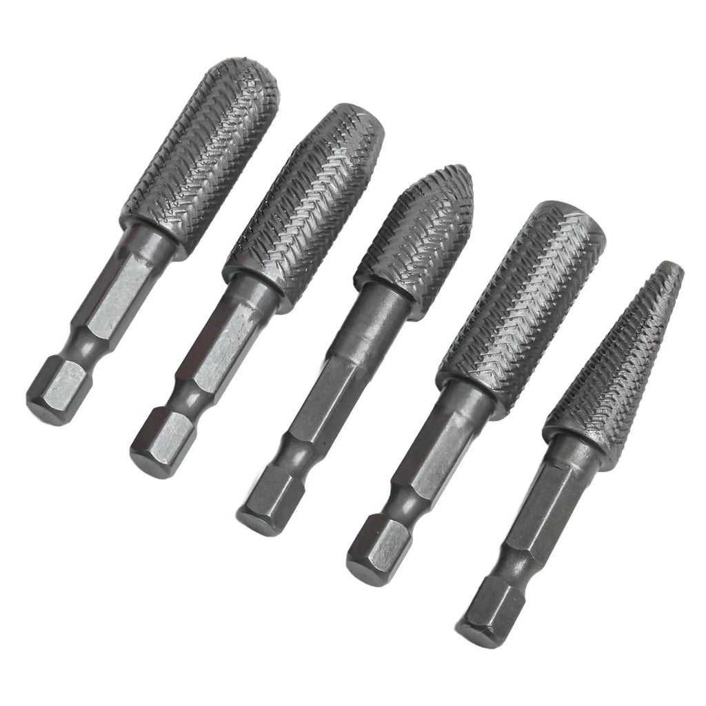 5pcs Hex Shank Rotary Steel File Drill Bits Burrs Grinding Grooved Sanding Engraving Engraving Milling Polish Tool Oasis Select
