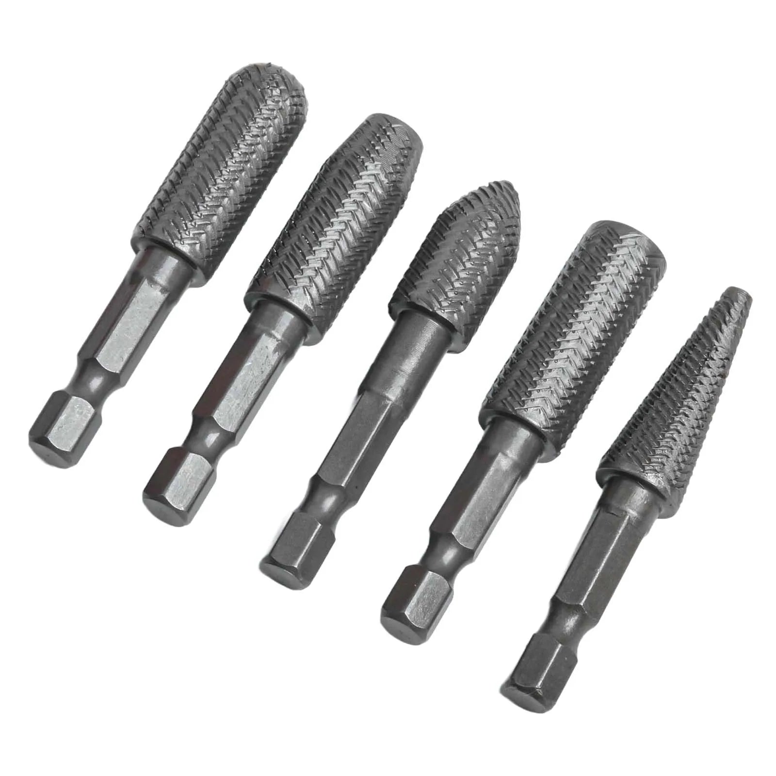 5pcs Hex Shank Rotary Steel File Drill Bits Burrs Grinding Grooved Sanding Engraving Engraving Milling Polish Tool Oasis Select