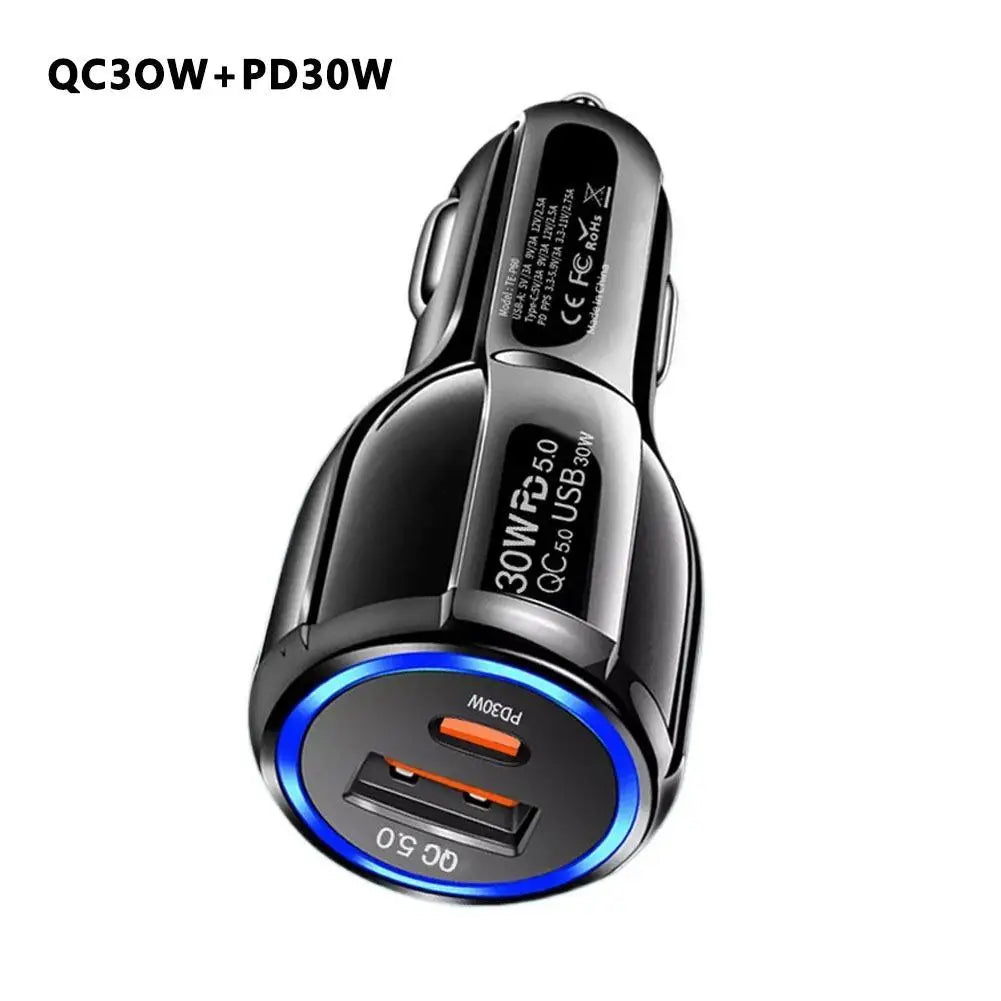 12W 30W Car Charger 2 Ports Car Charger Fast Charging QC 3.0 PD12W PD30W Car Cigarette Lighter Flash Charge For phones Oasis Select QC30W PD30W BLACK