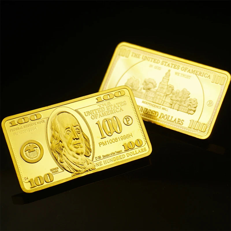 1pcs USA 100 Dollar Bullion 24k Gold Bar American Metal Coin Golden Bars USD With Gif Oasis Select
