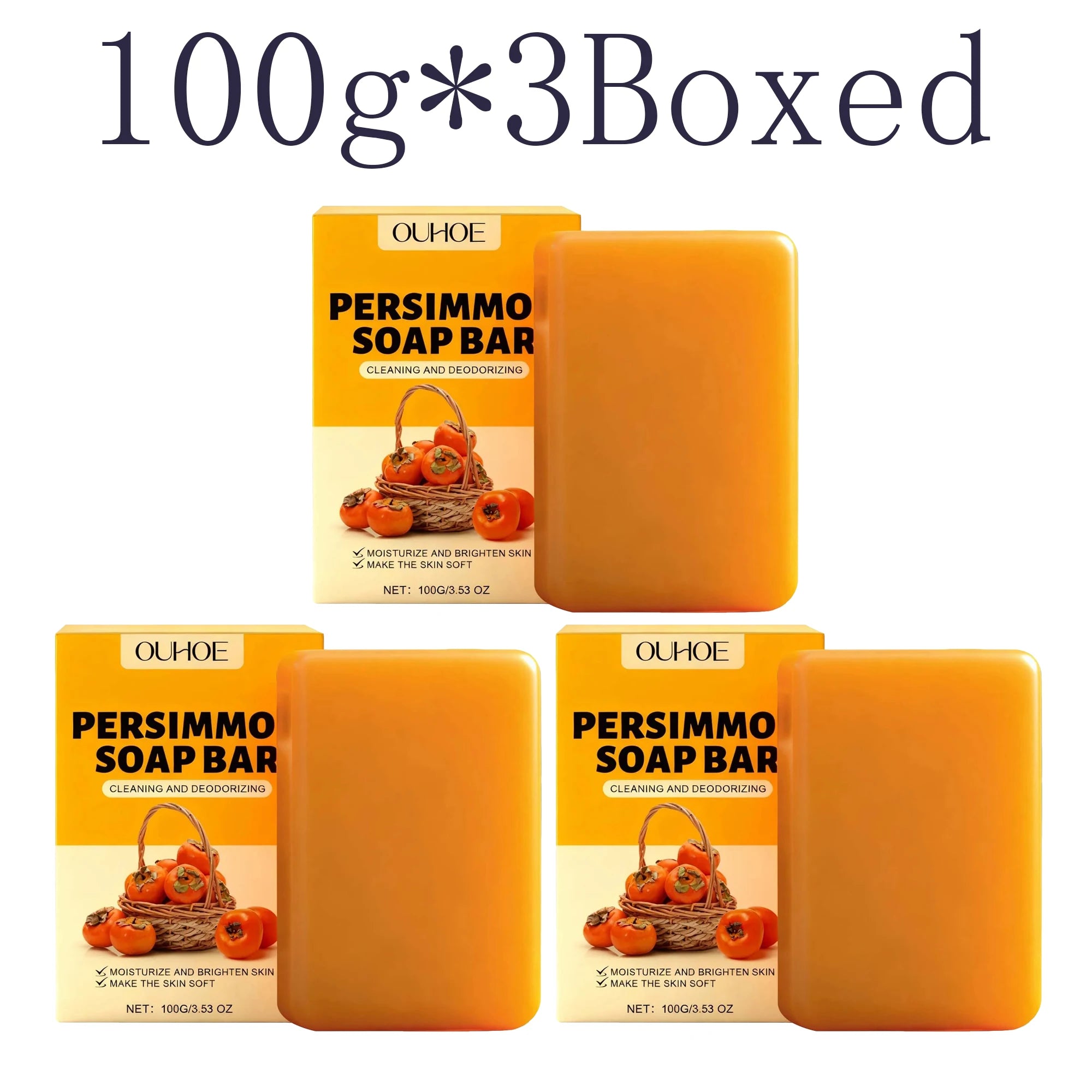 Persimmon Fresh Bath Soap Gentle Care Nourishes and Moisturizes Skin Cleanses Leaves Fragrance Hydrates Beautifies Skin Oasis Select 100g X 3boxed