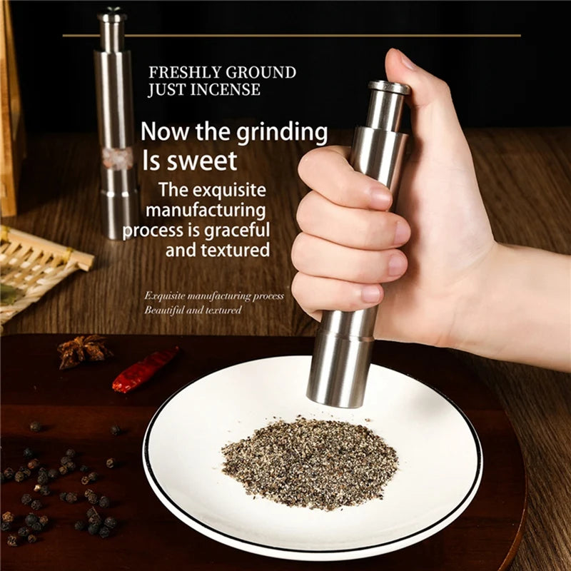 LIKE WISH Manual Salt And Pepper Grinder Set Thumb Push Pepper Mill Stainless Steel Spice Sauce Grinders With Metal Holder Oasis Select Photo color