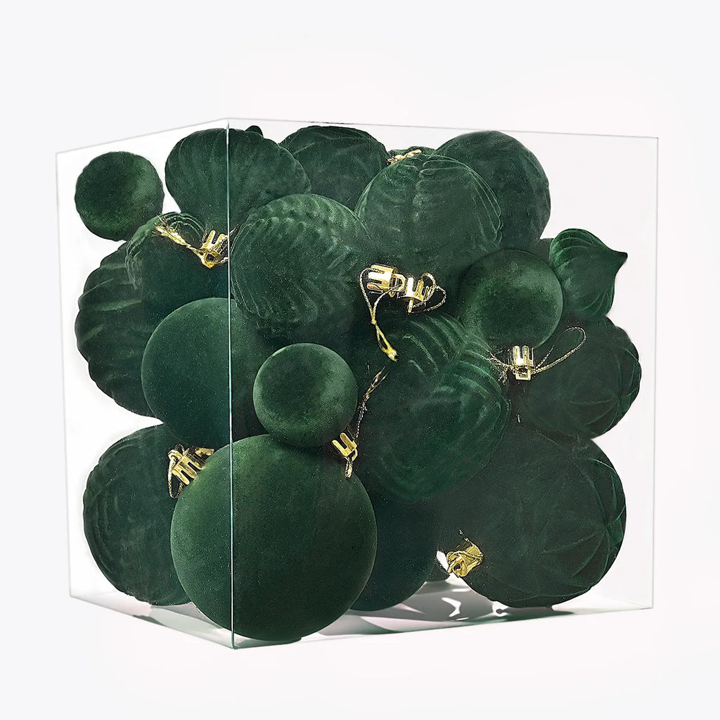 36PCS Flocked Christmas Ball Ornaments Velvet Pendant Christmas Tree Decoration Holiday Decoration for Christmas, New Year Oasis Select Dark Green