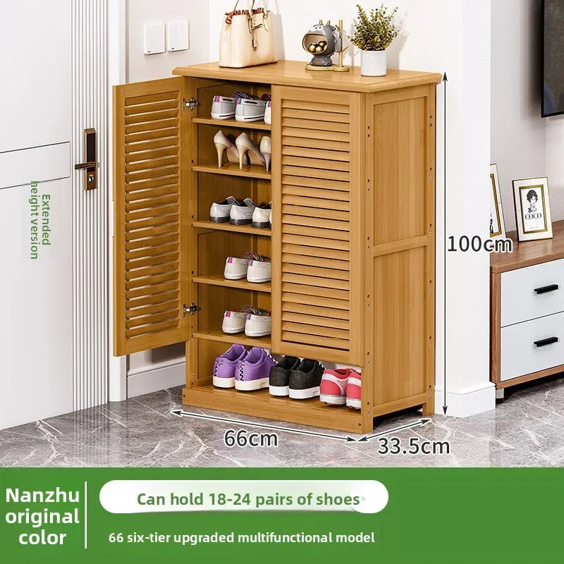 Shoe cabinet Household door porch cabinet Solid wood indoor shoe rack against the wall Large capacity dust-proof storage rack Oasis Select 66-6 floors