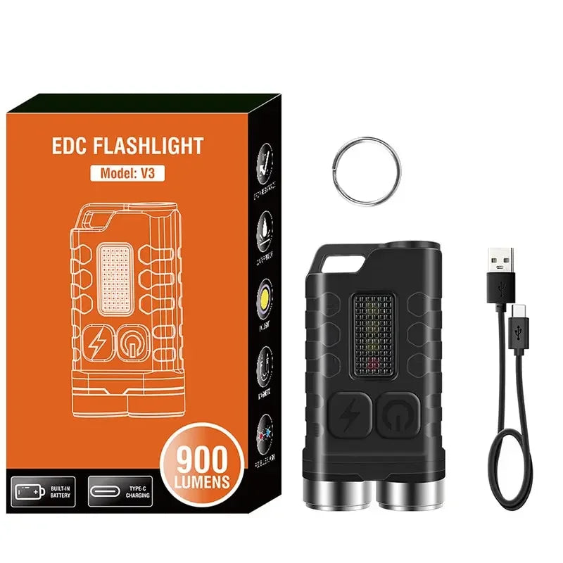 Mini Portable Key Light LED Flashlight TYPE C Rechargeable Camping Hiking Lantern High Power Luminous Flash Light Pocket Torch Oasis Select V3 Black