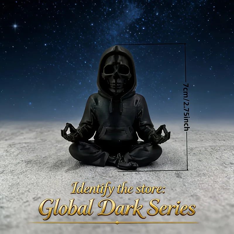 Gothic Hooded Skeleton Statue 3D Printing Yoga Pose Skull Mini Figurine Zen Ornament Decor Ornaments for Home Desktop Room Gifts Oasis Select Meditation Skeleton
