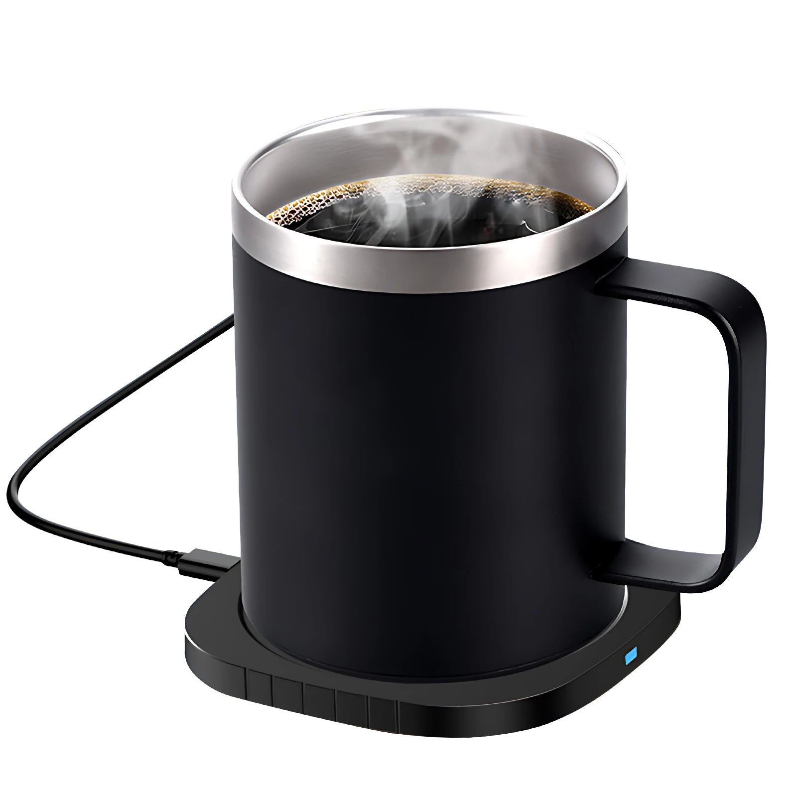 2 IN 1 Coffee Mug Warmer and Wireless Charger with Cup and Lid 55℃/131℉ Intelligent Constant Temperature 10.5oz Oasis Select black