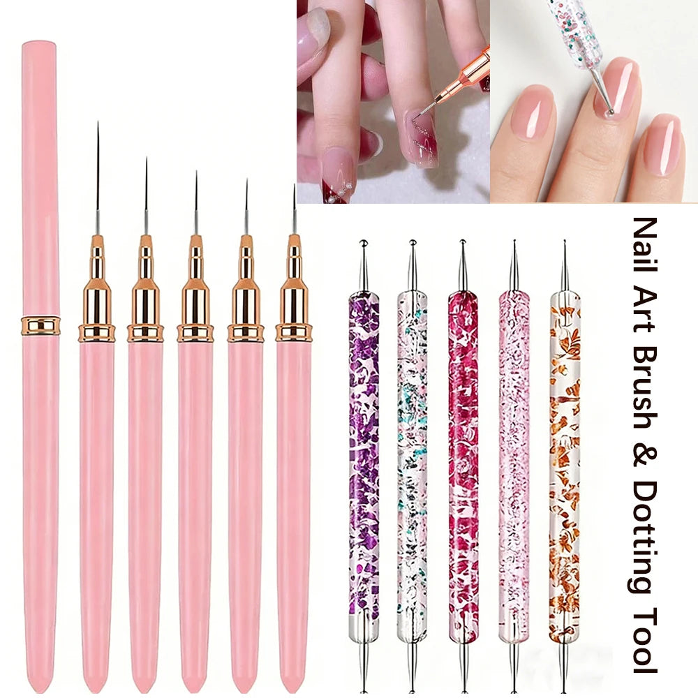 5-15pcs Nail Art Liner Brushes and Dotting Pen Set UV Gel Nail Brushes for French Nail Lines Decorations Professional Nail Tools Oasis Select