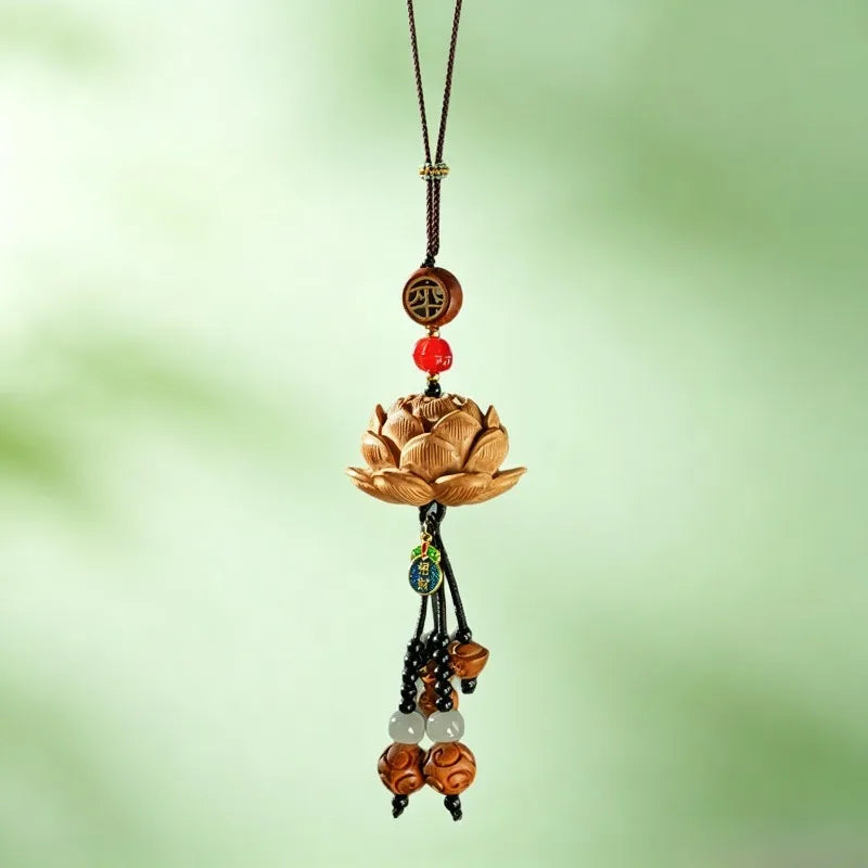 Lotus Car Hanging Ornament Peace Blessing Beaded Tassel Pendant Rearview Mirror Decor Charm For Auto Interior Festival Gift Oasis Select