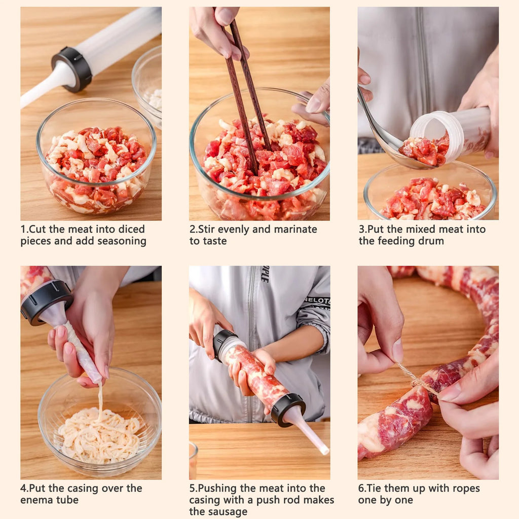 Manual Sausage Maker with 3 Filler Nozzles | Home Kitchen Tool