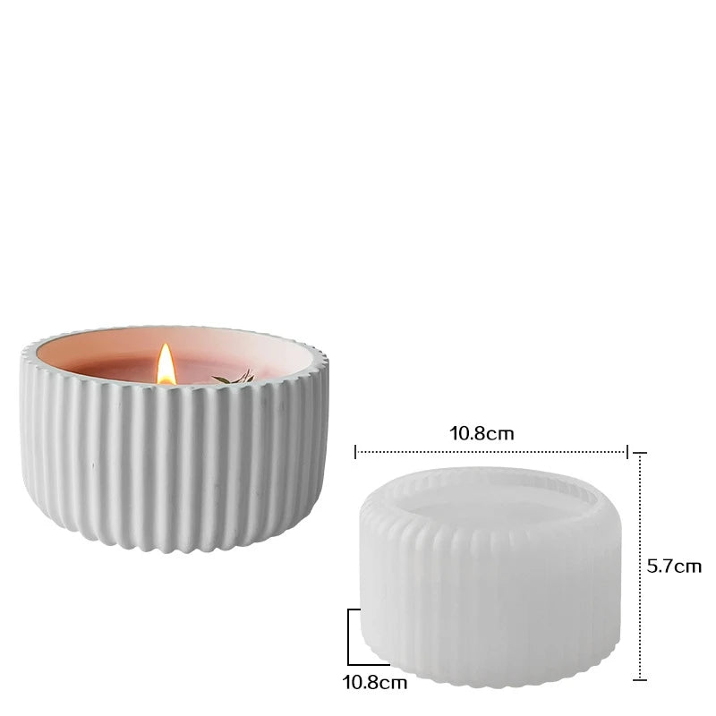 Candle Vessel Silicone Mold Cylindrical Ribbed Smooth Concrete Resin Plaster Mold for DIY Candle Holder Planter Storage Jar Oasis Select Striped B