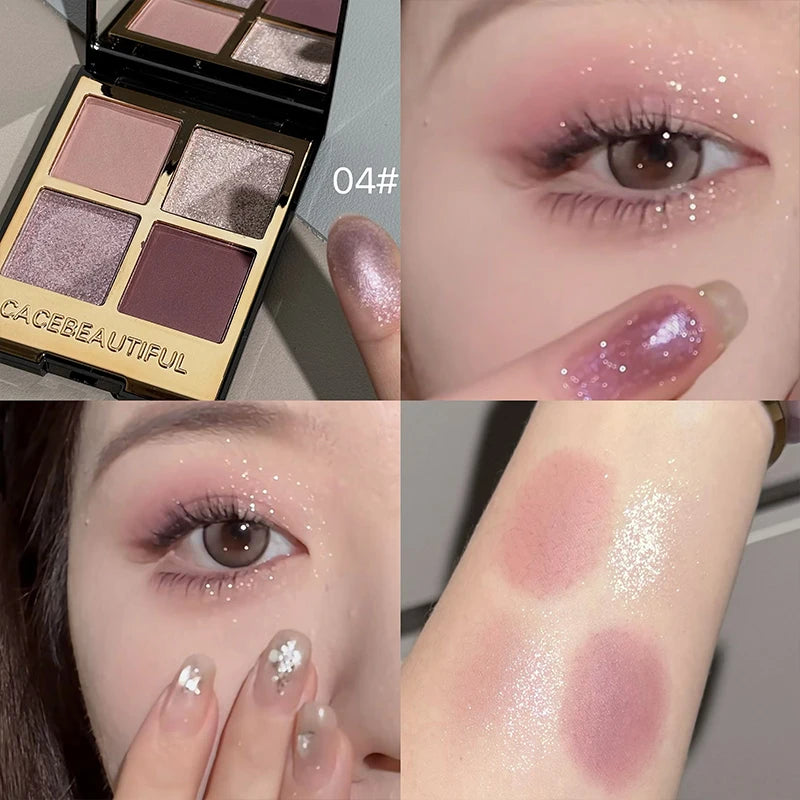 CACE 4-Color Eyeshadow Palette – Matte, Shimmer & Glitter
