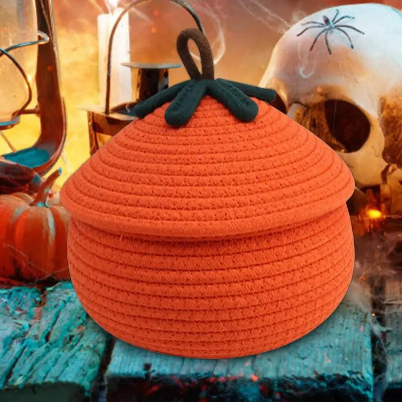 Halloween Pumpkin Woven Basket Halloween Pumpkin Basket with Dust-Proof Lid Seasonal Decor Home Organization Bin Cute Basket Oasis Select