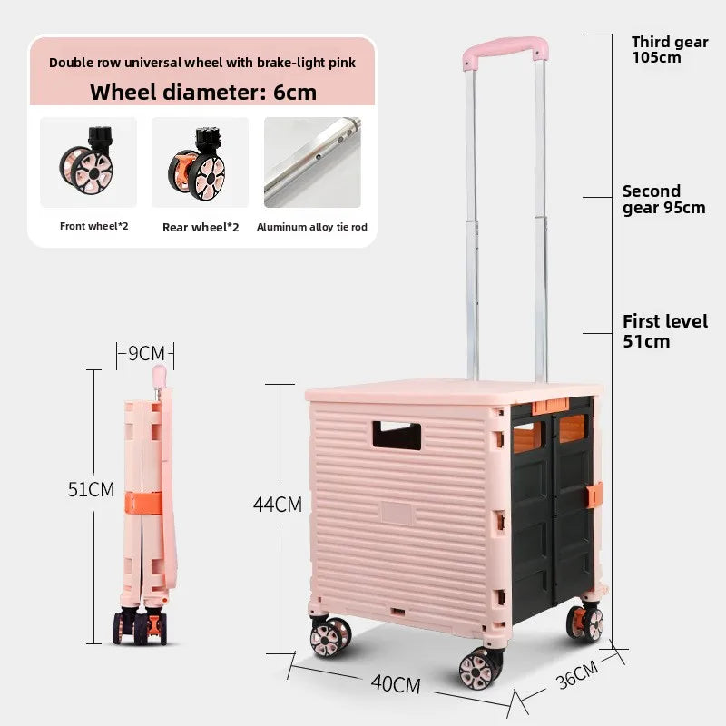 Multi-functional Baoyu folding universal wheel eight-wheel shopping cart, home shopping cart outdoor car, storage box Oasis Select BY06-W-Powder