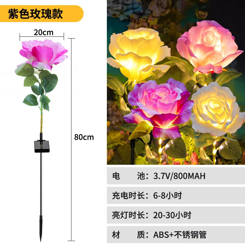 LED Solar Rose Lamp Ground Socket Lamp Outdoor Waterproof Garden Lawn Solar Lamp Outdoor Solar Lights Oasis Select purple