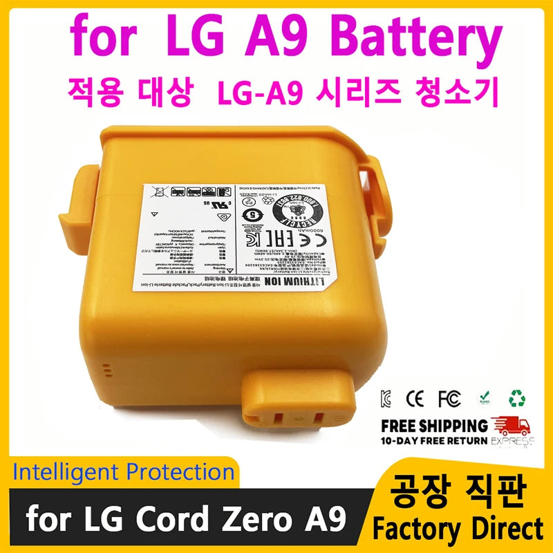 for LG CordZero A9 Battery 4000mAh 6000mAh Replacement Compatible with A9S/P9 Vacuum EAC63382204/EAC63382201. Oasis Select