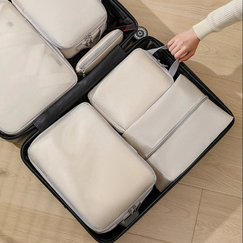 Set/6 pcs Compressible Packing Travel Storage Bag Cubes Waterproof Suitcase Nylon Portable With Handbag Luggage Organizer Oasis Select