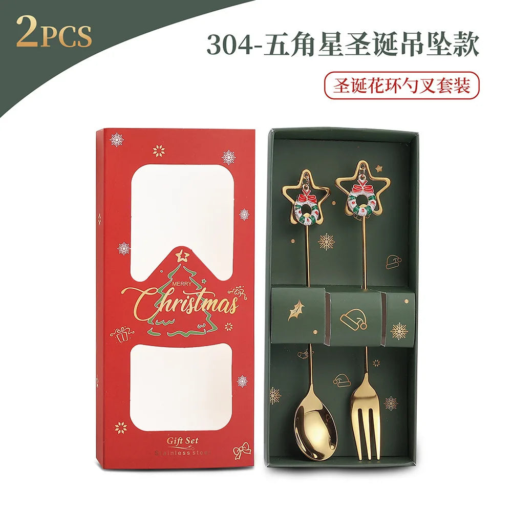 Christmas Spoon Set Santa Doll Cutlery Set Cute Dessert Spoons Holiday Tableware Two Piece Set for Christmas Gift Decoration Oasis Select Style3