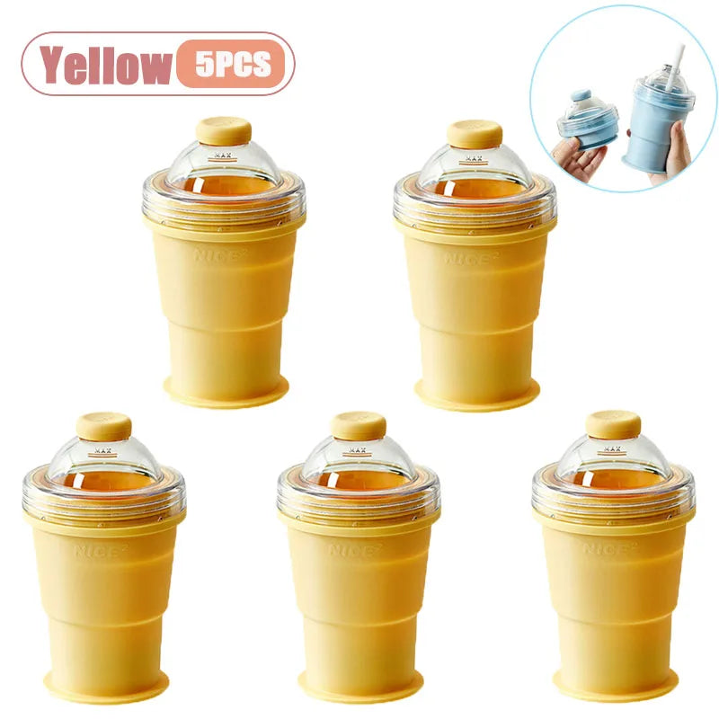 Foldable Silicone Ice Ball Maker Cup Ice Mold for Whiskey Cocktails Large Sphere Easy Release Reusable Freezer Travel Mug Oasis Select Yellow-5PCS As Shown