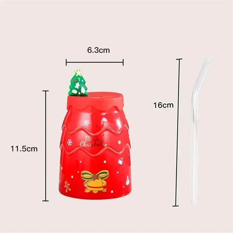 Christmas Creative Elk Snowman Ceramic Cup Creative Christmas Tree Cup with Lid Straw Gift Practical Cartoon Cup Oasis Select