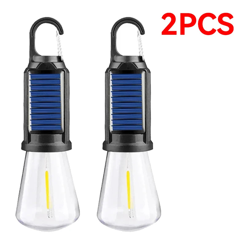 Rechargeable Solar Powered LED Camping Lamp Bulbs Night Lights Waterproof Portable Hook Up Handheld Lamp for Outdoor Camping Oasis Select Set B 2PCS