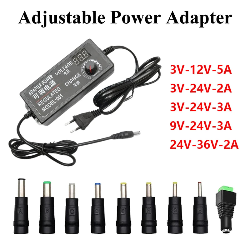 Adjustable Power Supply AC 220V TO DC 3V 9V 12V 24V 36V 72W Power Adapter with 9 Plug Connect Universal Adapter For LED Strip Oasis Select EU Plug 3V-24V-2A Adapter With 9Plug