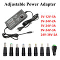 Adjustable Power Supply AC 220V TO DC 3V 9V 12V 24V 36V 72W Power Adapter with 9 Plug Connect Universal Adapter For LED Strip Oasis Select EU Plug 3V-24V-2A Adapter With 9Plug
