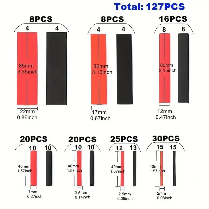 328/127pcs Colorful Heat Shrink Tubes 2:1 Accessories Polyolefin Tubes Car Cable Sheath Kit Data Cable Repair Home DIY Handcraft Oasis Select