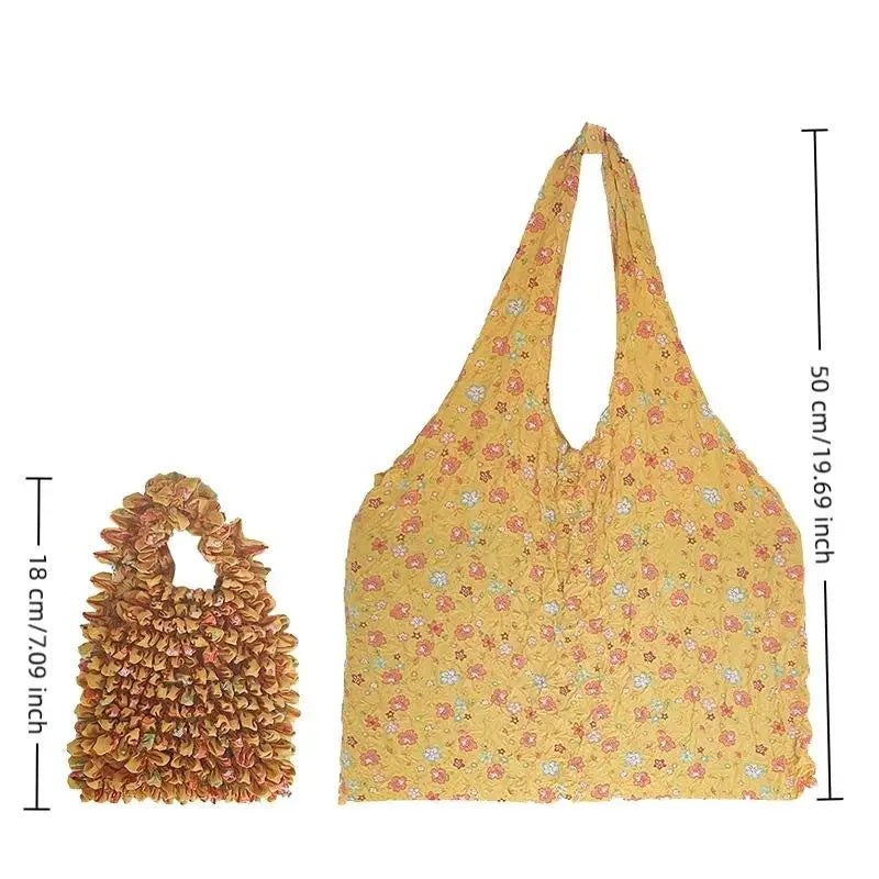 Flower Expansion Fold Pleated Flexible Stretch Mini Shopping Bag Large Capacity Bubble Elastic Portable Handbag Storage Bag Oasis Select