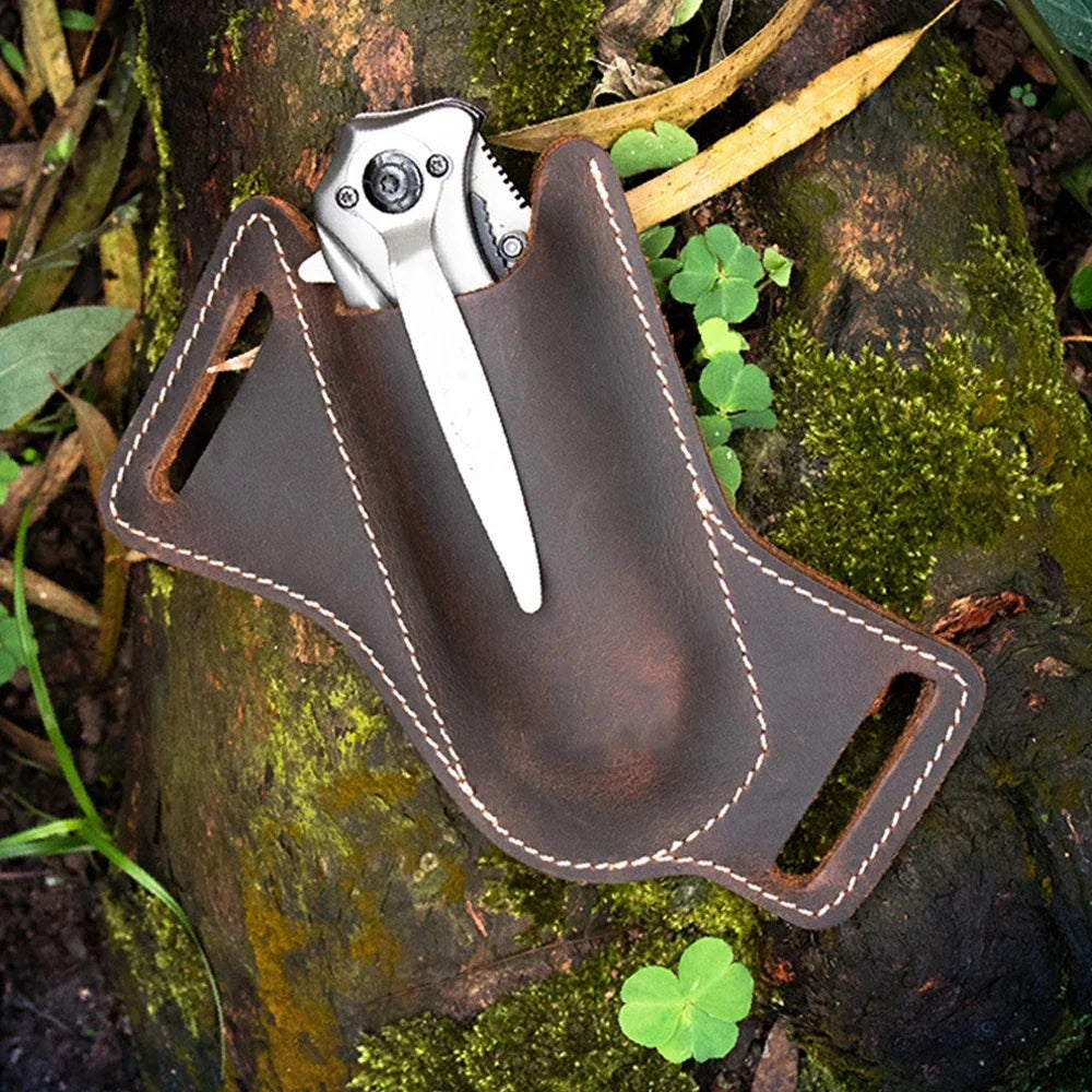 Outdoor Adventure Storage Sheath Leather Scratch-Resistant Folding Finger Knife Sheath Waist Clip Pocket Knife Camping Tool Set Oasis Select